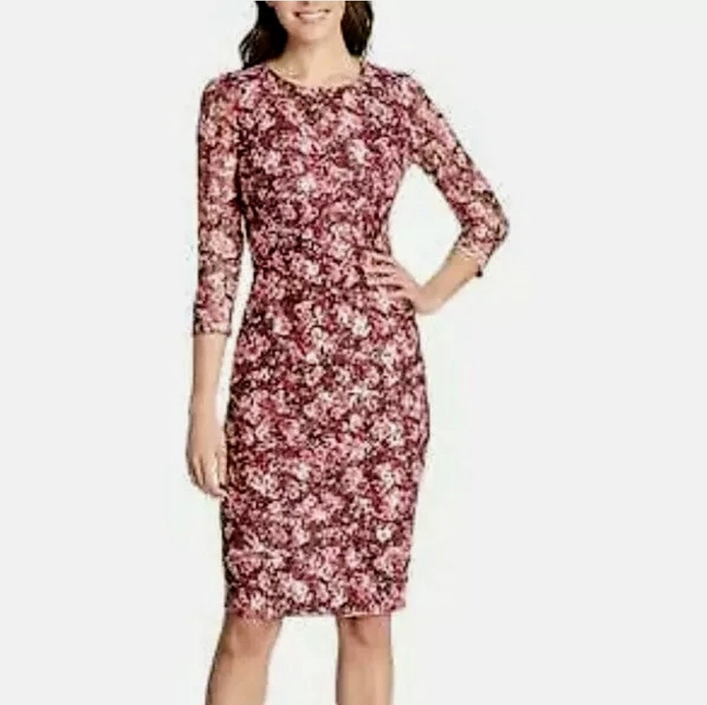 Kensie Womens Lace Floral Print Midi Dress